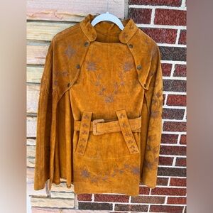 Elegant Embroidered Mustard Poncho